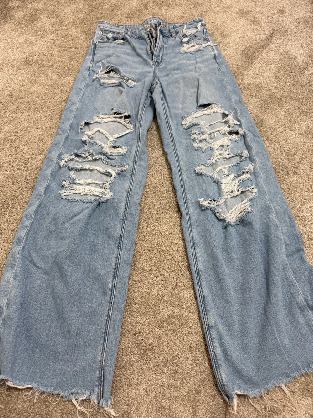 American Eagle Outfitters Light Blue Distressed Wide-Leg Jeans